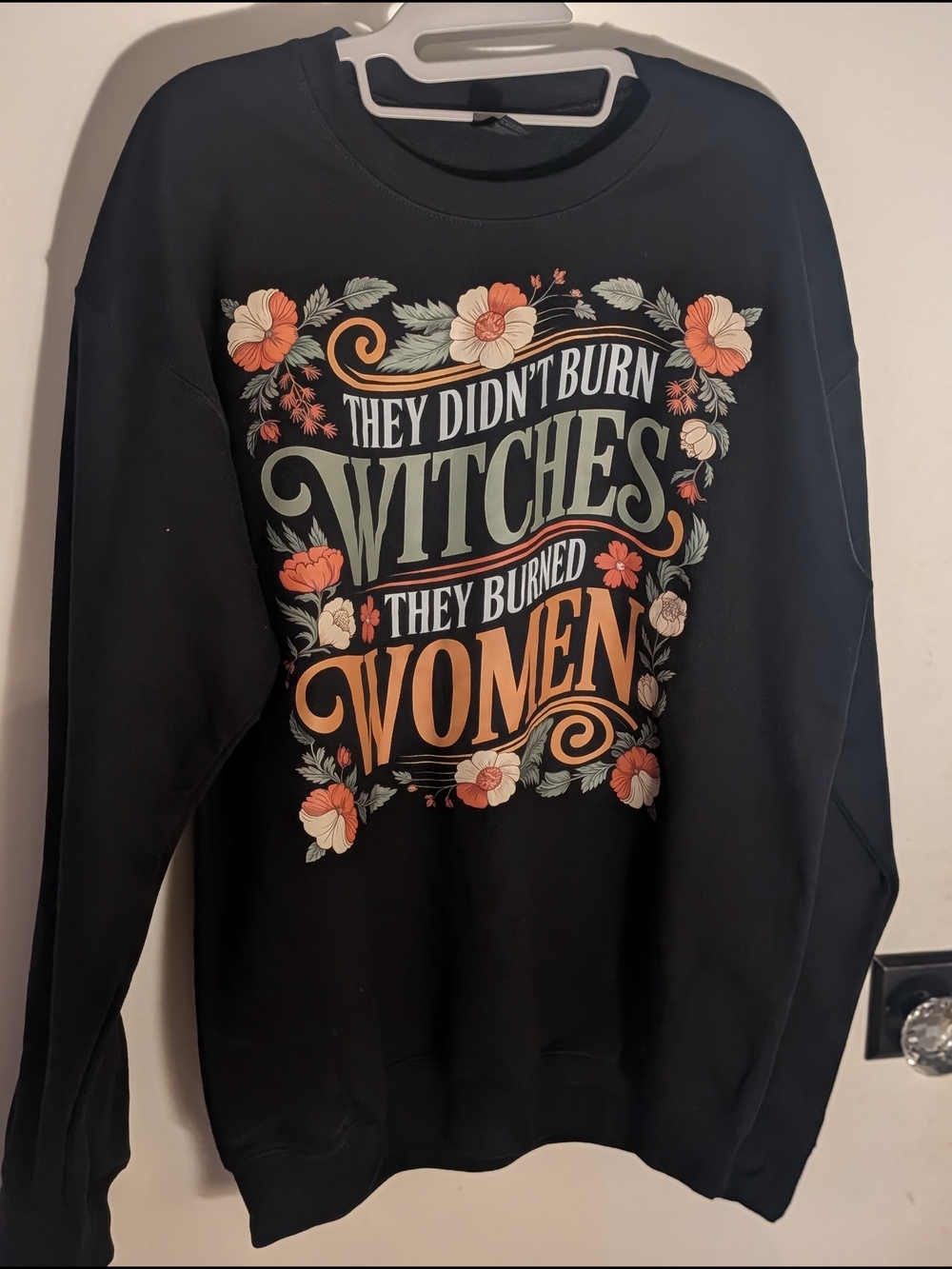 Gildan Black Sweatshirt with Orange and Cream Floral Graphic